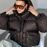 Hooded Leopard Puffer Coat