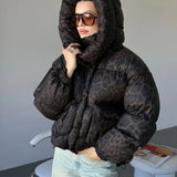Hooded Leopard Puffer Coat