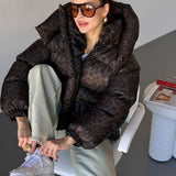 Hooded Leopard Puffer Coat