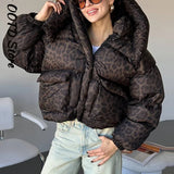 Hooded Leopard Puffer Coat
