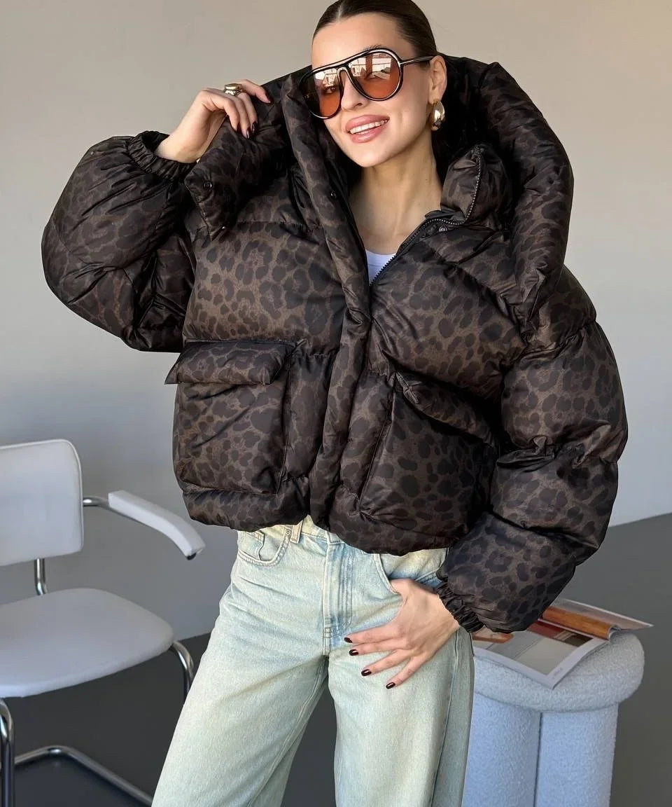 Hooded Leopard Puffer Coat