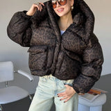 Hooded Leopard Puffer Coat